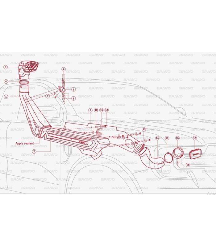 Snorkel BRAVO toma de aire elevada de PICK UP para Ford Ranger T9